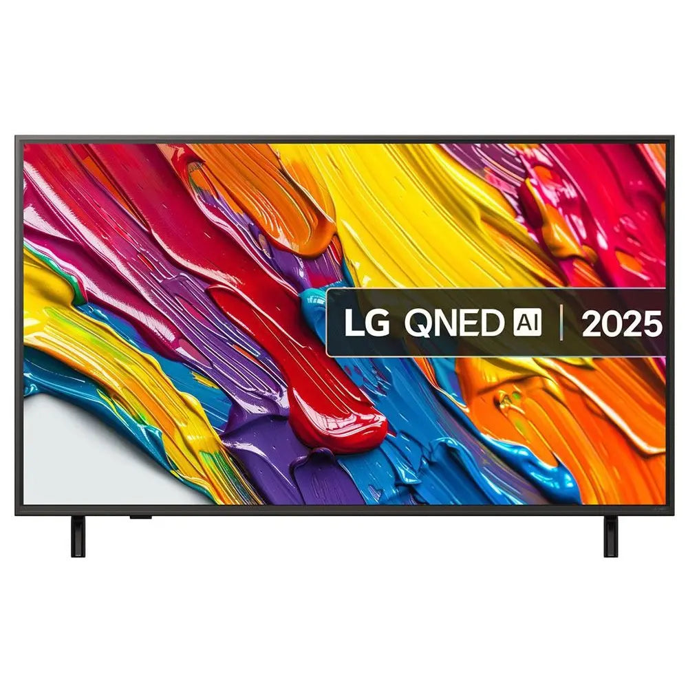 Black flat-screen smart TV with vivid abstract color display and slim bezel