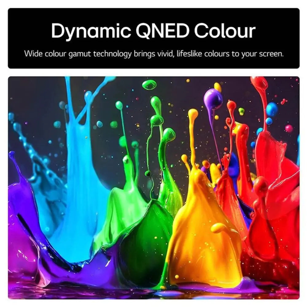 Smart TV screen with vivid rainbow paint splash color design