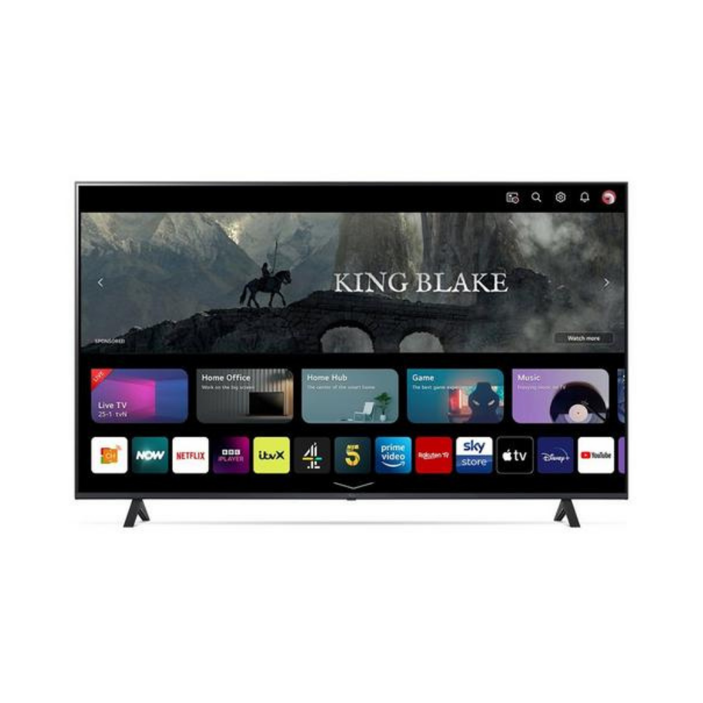 LG 65-inch Smart 4K UHD HDR LED TV with home menu on the screen