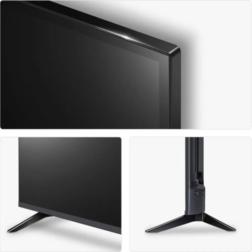 Black LG 65-inch LED TV edge view with thin profile and dual-leg stand
