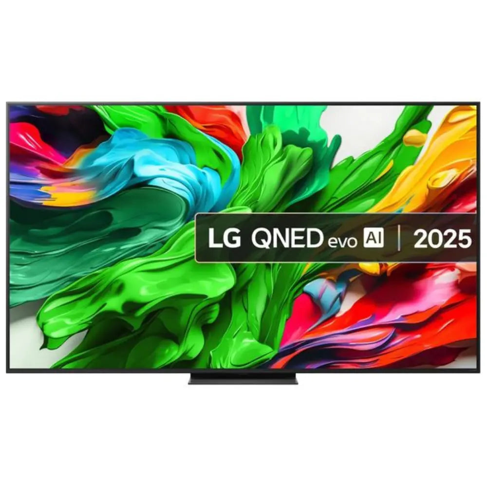 Large LG QNED evo AI 4K smart TV with colorful screen display