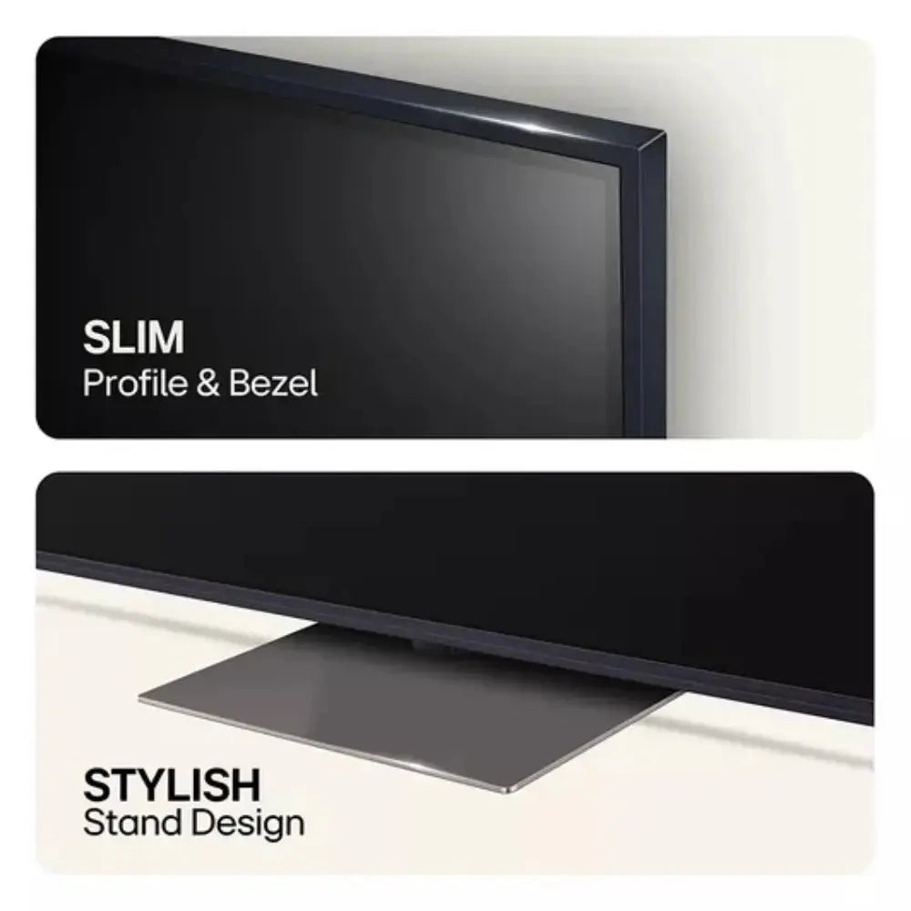 LG QNED smart TV with slim profile, narrow bezel, and minimalist stand design