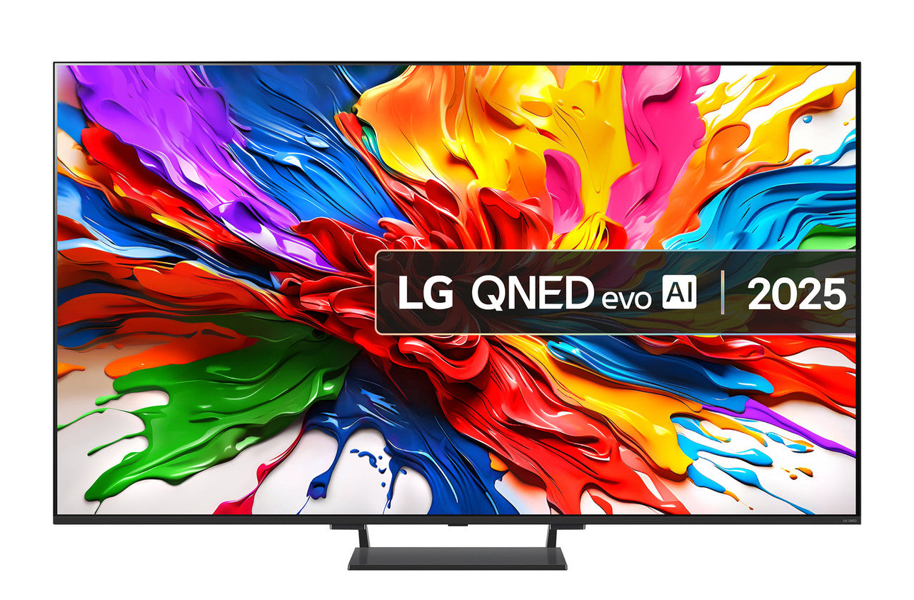 Mini LED 4K Smart TV with slim stand, colorful display and LG branding on screen