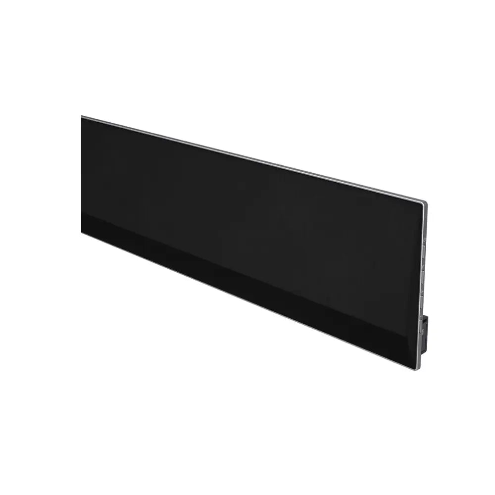 Black soundbar speaker with side edge and ports