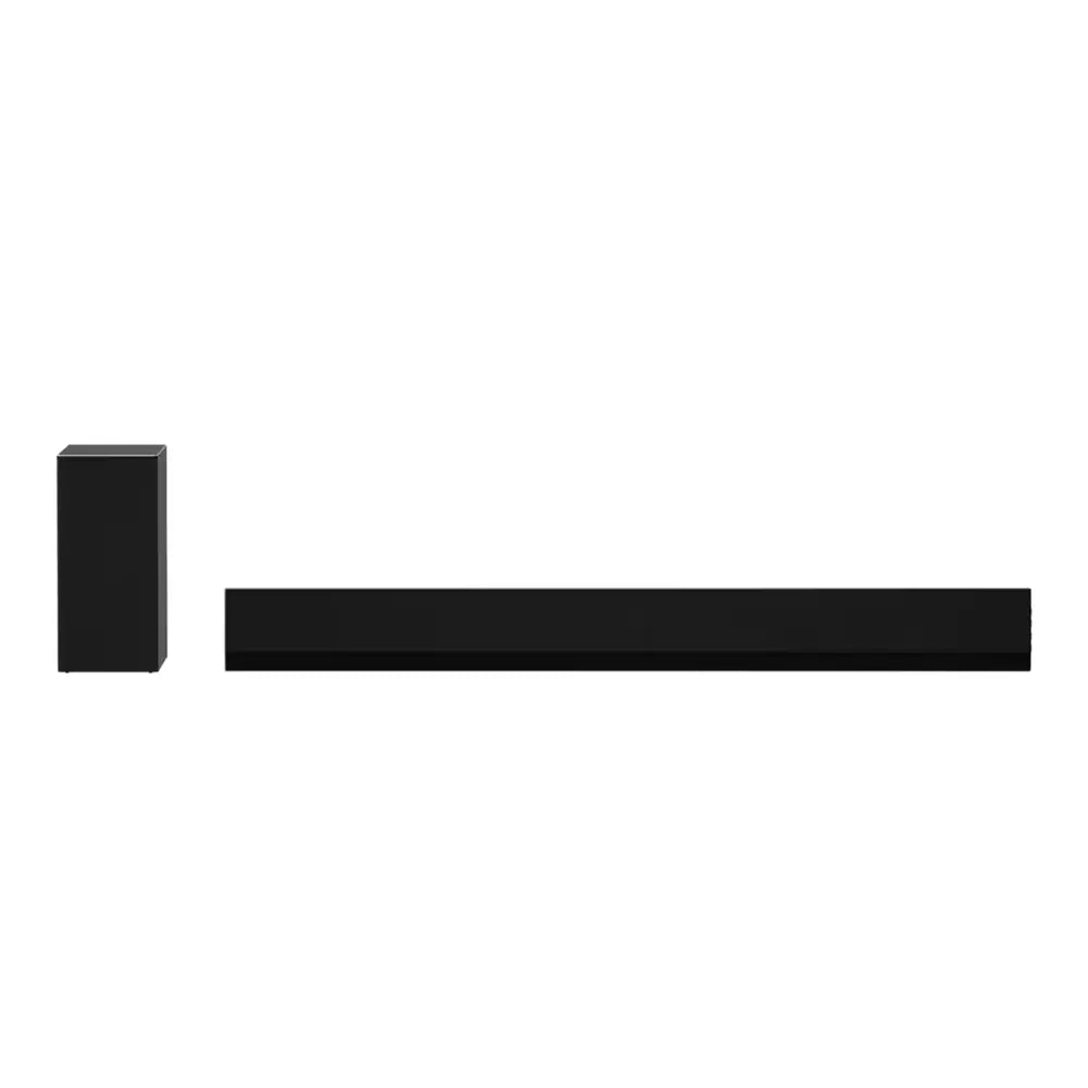 Soundbar with paired black speaker modules