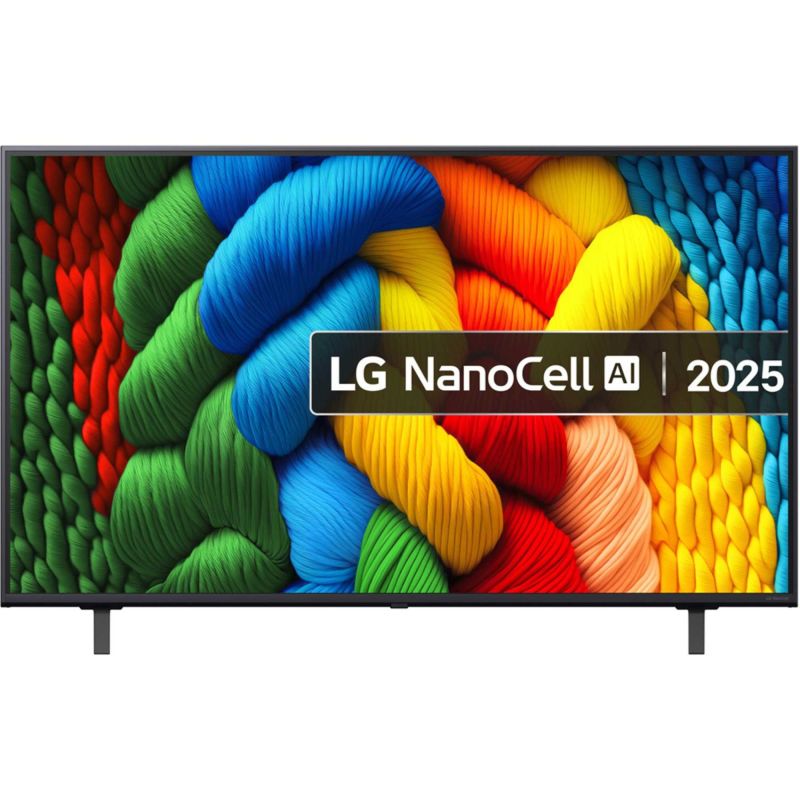 LG NanoCell smart TV with colorful abstract display on screen