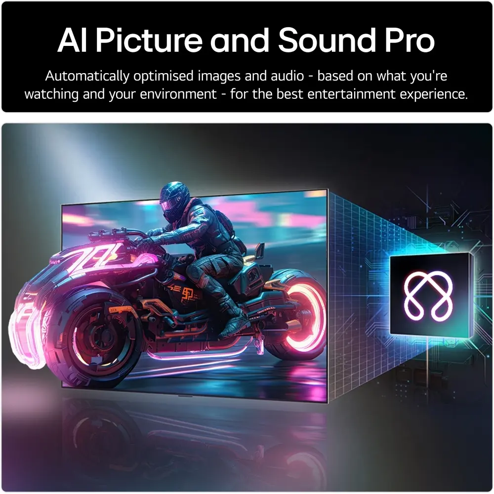 LG smart TV screen promoting AI Picture and Sound Pro