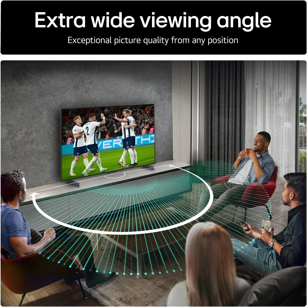 42-inch LG OLED evo 4K Smart TV showing a sports match with viewing graphic on screen.