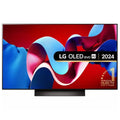 OLED TV with thin bezel showing abstract colorful display screen