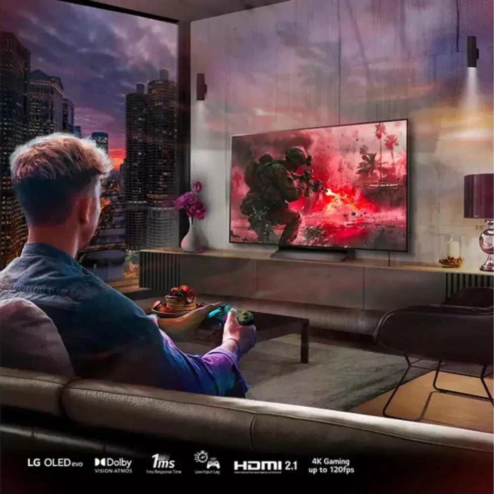 OLED TV showing action game scene on screen