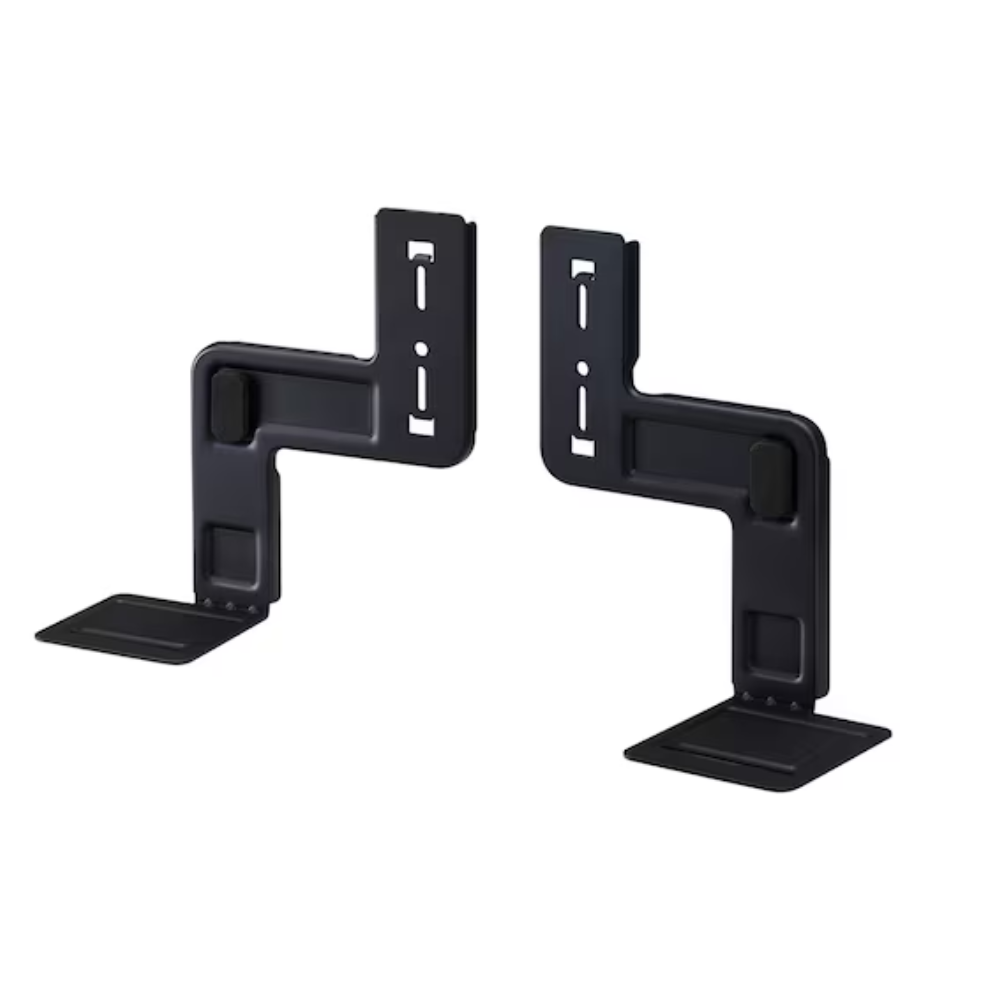 Black soundbar mounting bracket with wide side arms and two base platforms