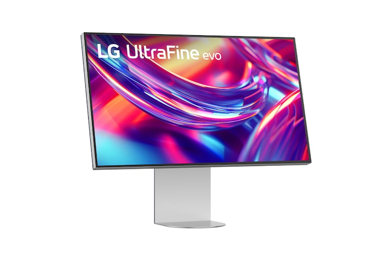 32-inch LED monitor with black bezel, silver stand, and colorful display