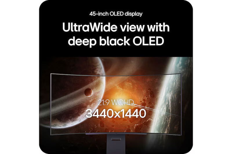 LG ultrawide OLED gaming monitor with 3440x1440 resolution on curved display