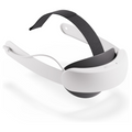 White VR headset with black adjustable fabric strap and cushioned side padding