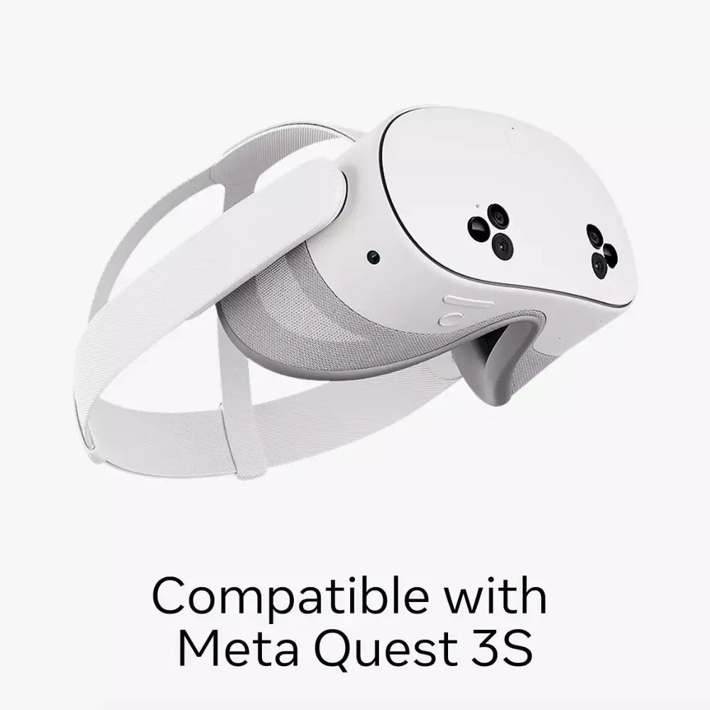 Breathable facial interface for Meta Quest 3S, light gray pads on white headset