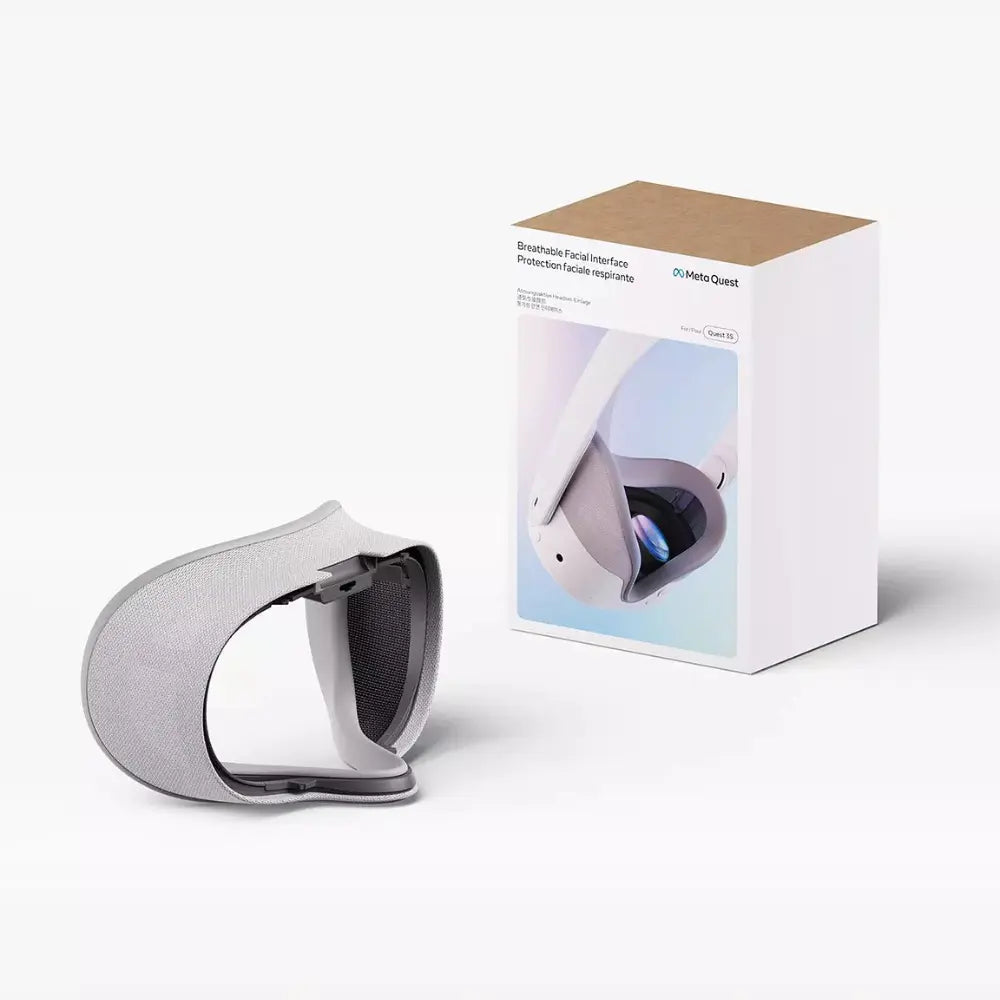 Breathable facial interface for Meta Quest 3S in retail box with gray mesh attachment
