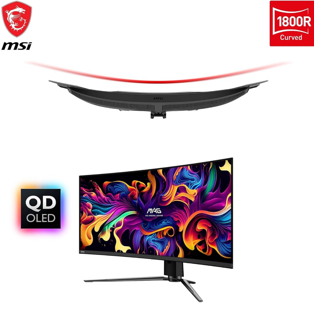 Curved MSI ultrawide monitor showing slim top edge and stand
