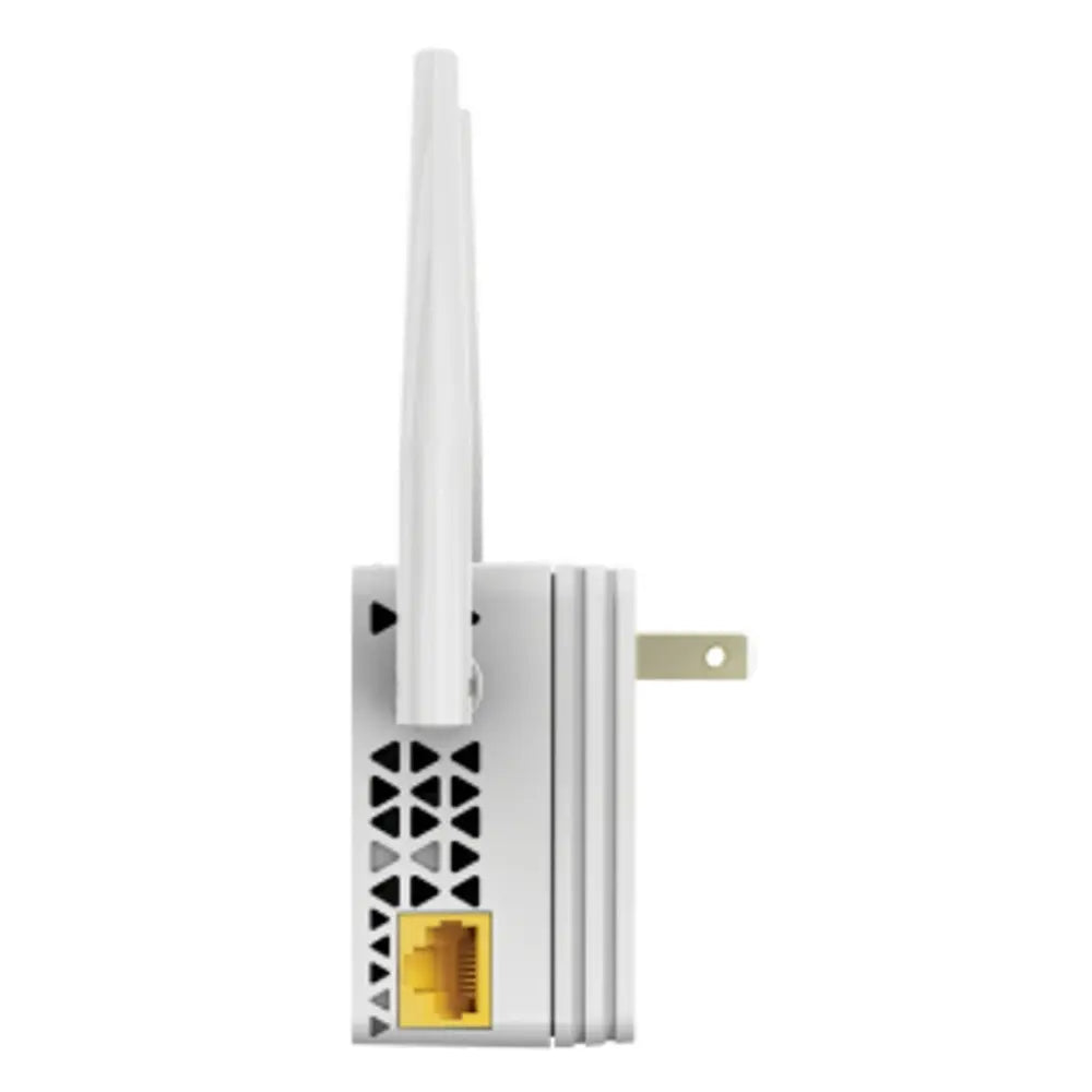 NETGEAR WiFi range extender side view with Ethernet port and power connector