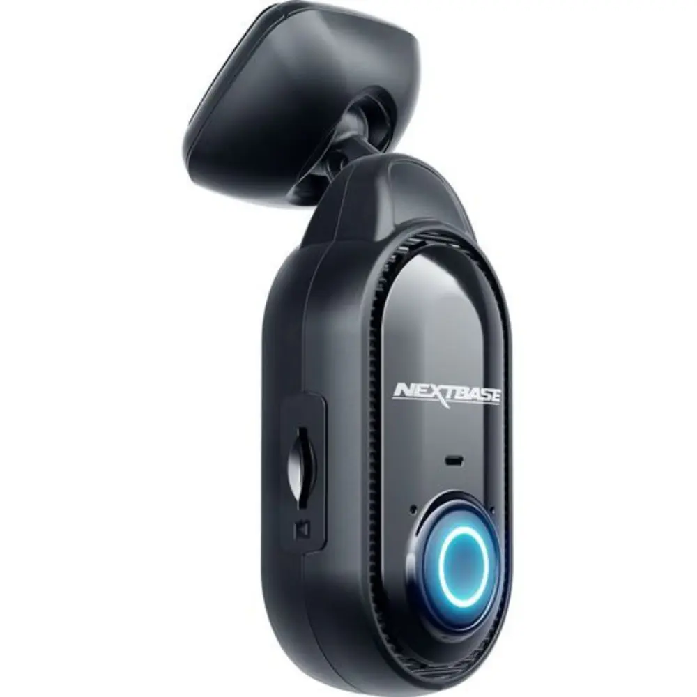 Black NEXTBASE full HD dash cam with lens and blue glow ring