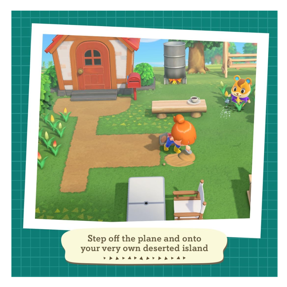 Nintendo Switch Lite handheld gameplay scene with Animal Crossing characters
