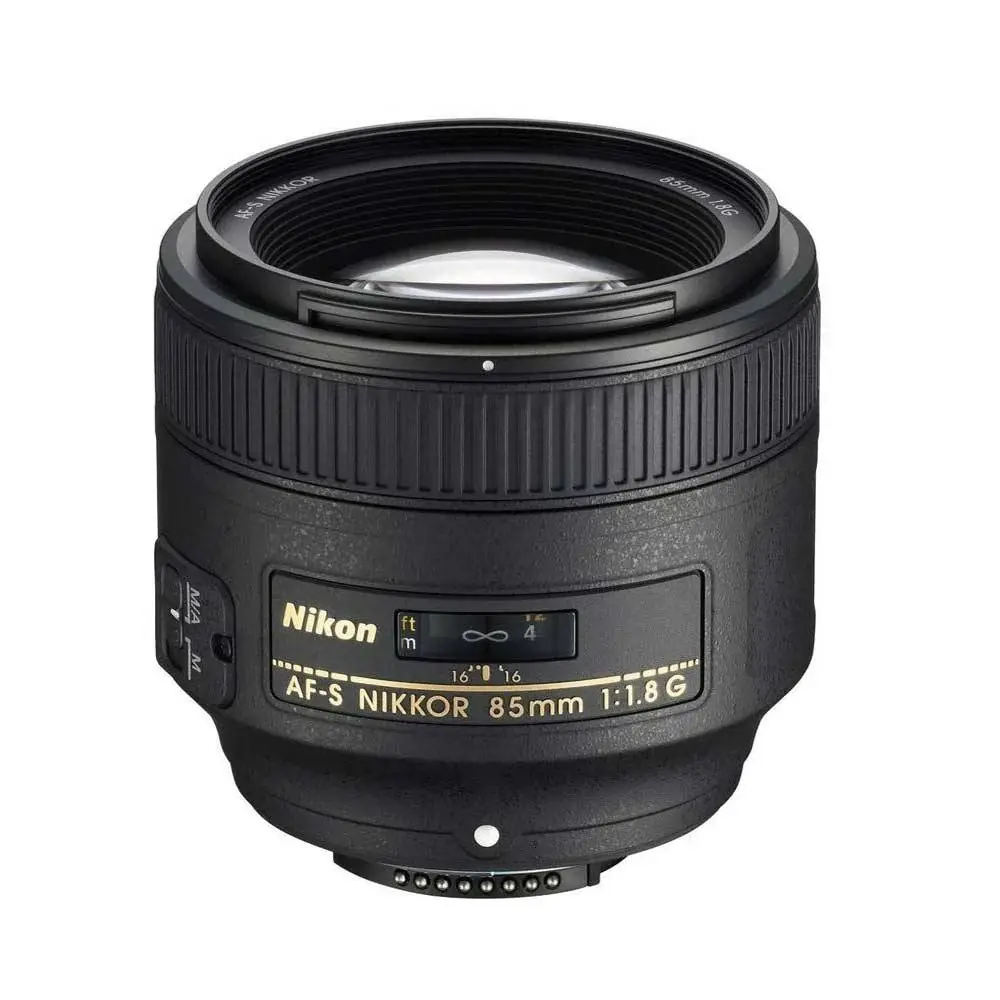Black Nikon AF-S NIKKOR 85mm f/1.8G lens, rear mount and electrical contacts visible