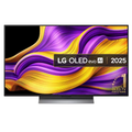 48-inch OLED 4K smart TV front, purple and gold wave screen with LG OLED badge