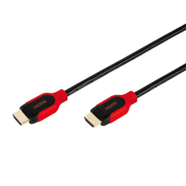 High-speed HDMI cable with Ethernet, 1.5m; black cable, red ends, HDMI connectors