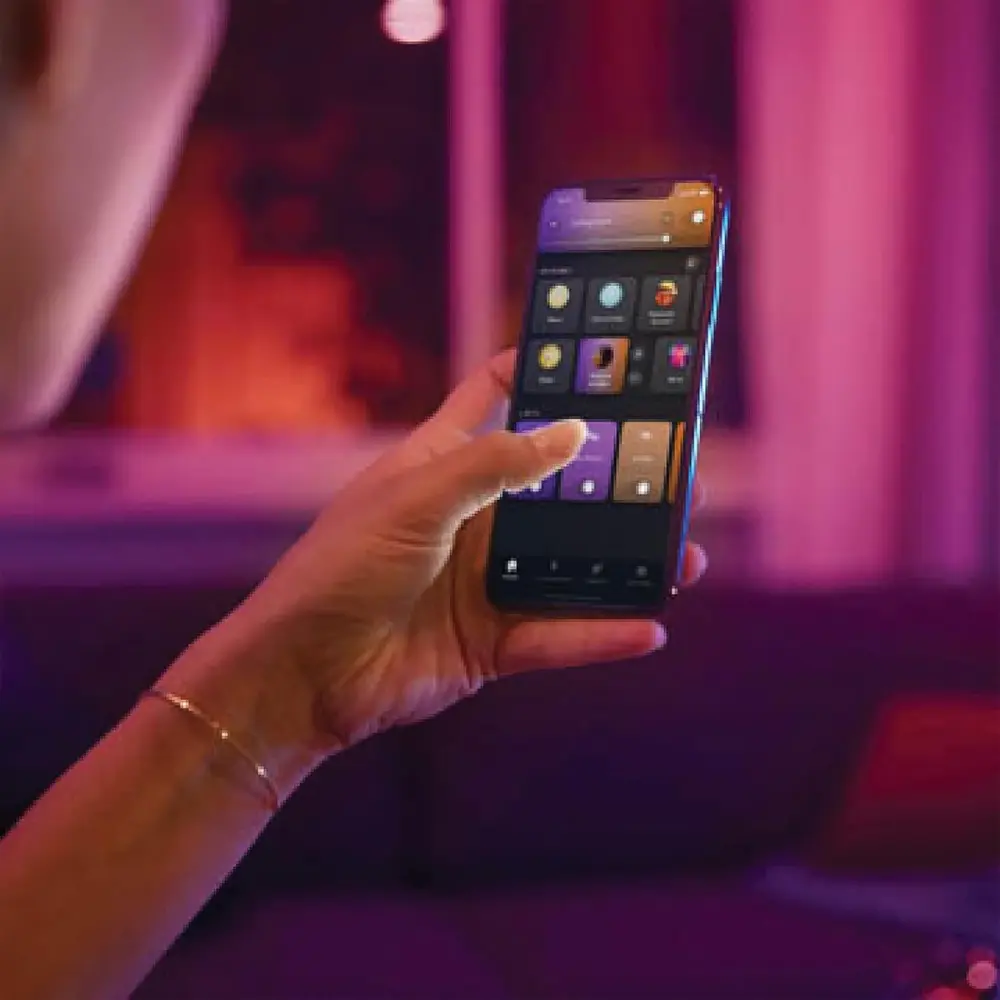 Philips Hue mobile app controlling smart lights with scene icons