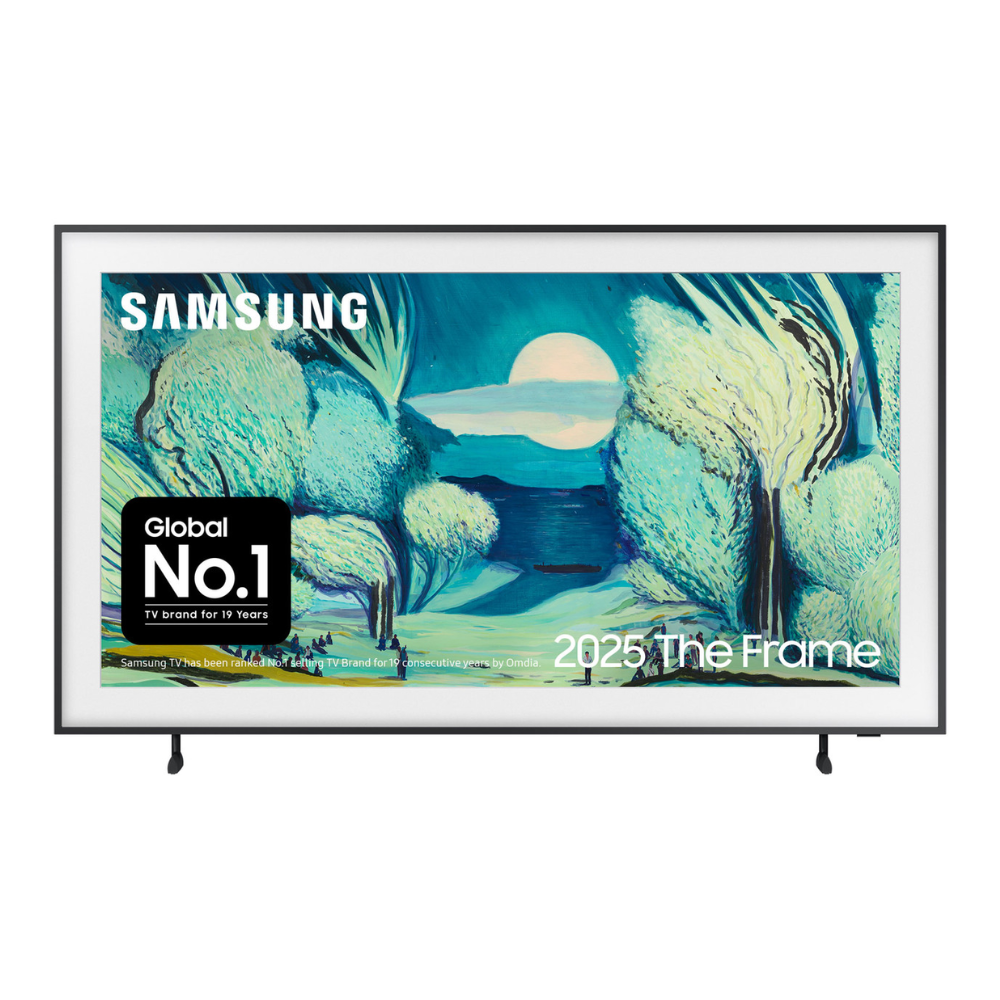 50-inch QLED AI TV with slim black frame and stand legs, front view