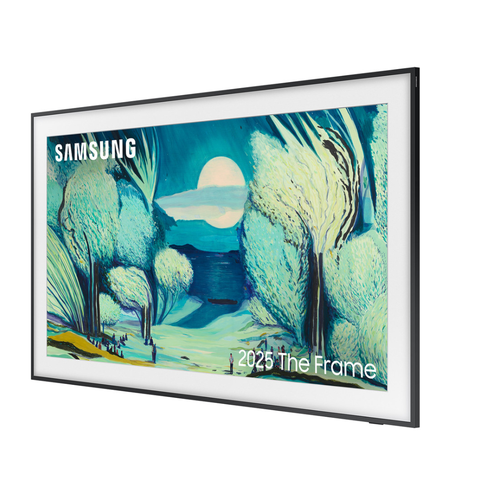 50-inch QLED AI TV with slim black bezel, angled view