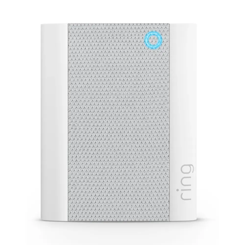 Ring smart chime, white device with textured front and blue ring icon