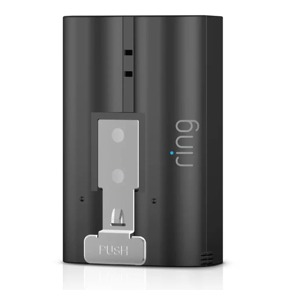 Ring battery pack for doorbell, grey rear view with mounting slots and vents
