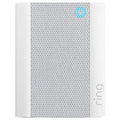 Wall-mounted smart chime with gray textured panel and blue status ring
