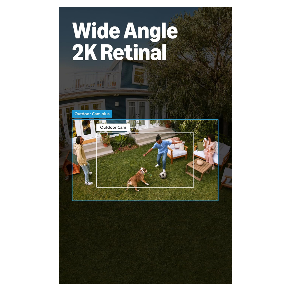 Outdoor camera plus wide-angle 2K graphic with camera field-of-view outline
