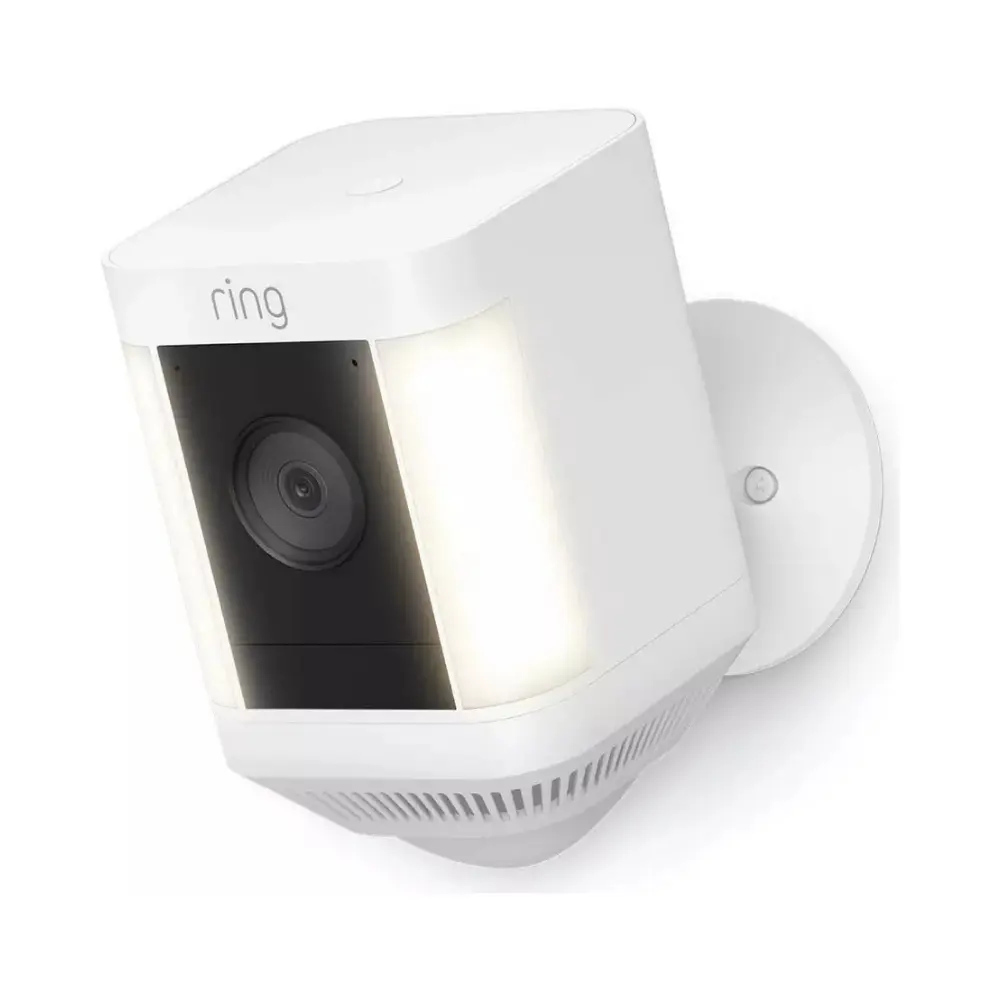 White Ring Spotlight Cam Plus battery security camera with wide-angle lens
