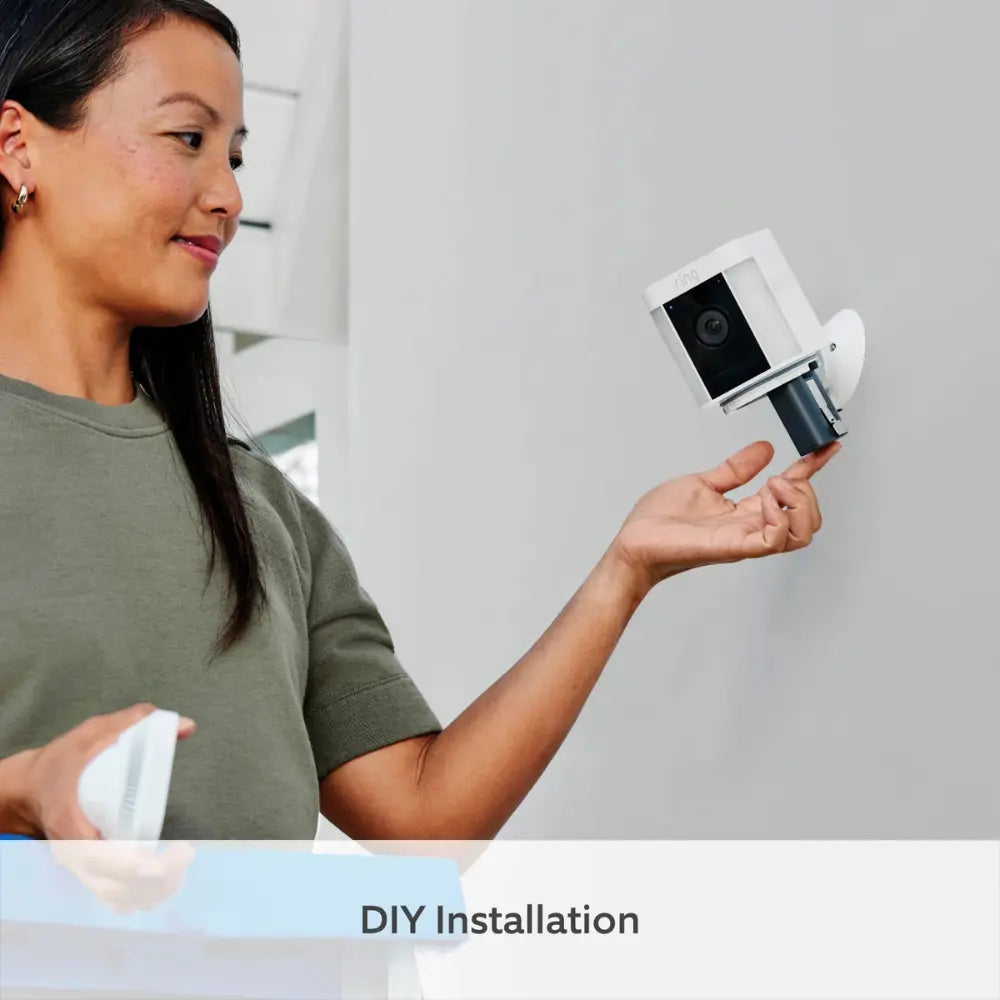 Ring Spotlight Cam Plus plug-in outdoor security camera with DIY wall-mount installation