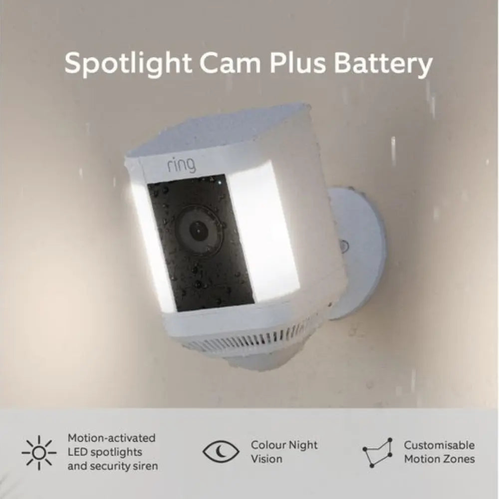 Ring spotlight security camera with illuminated window and wall mount bracket