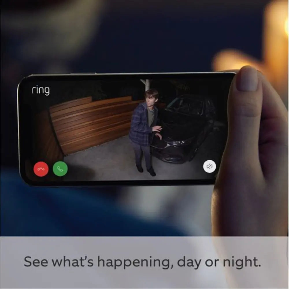 Smartphone screen showing live view from Ring spotlight security camera