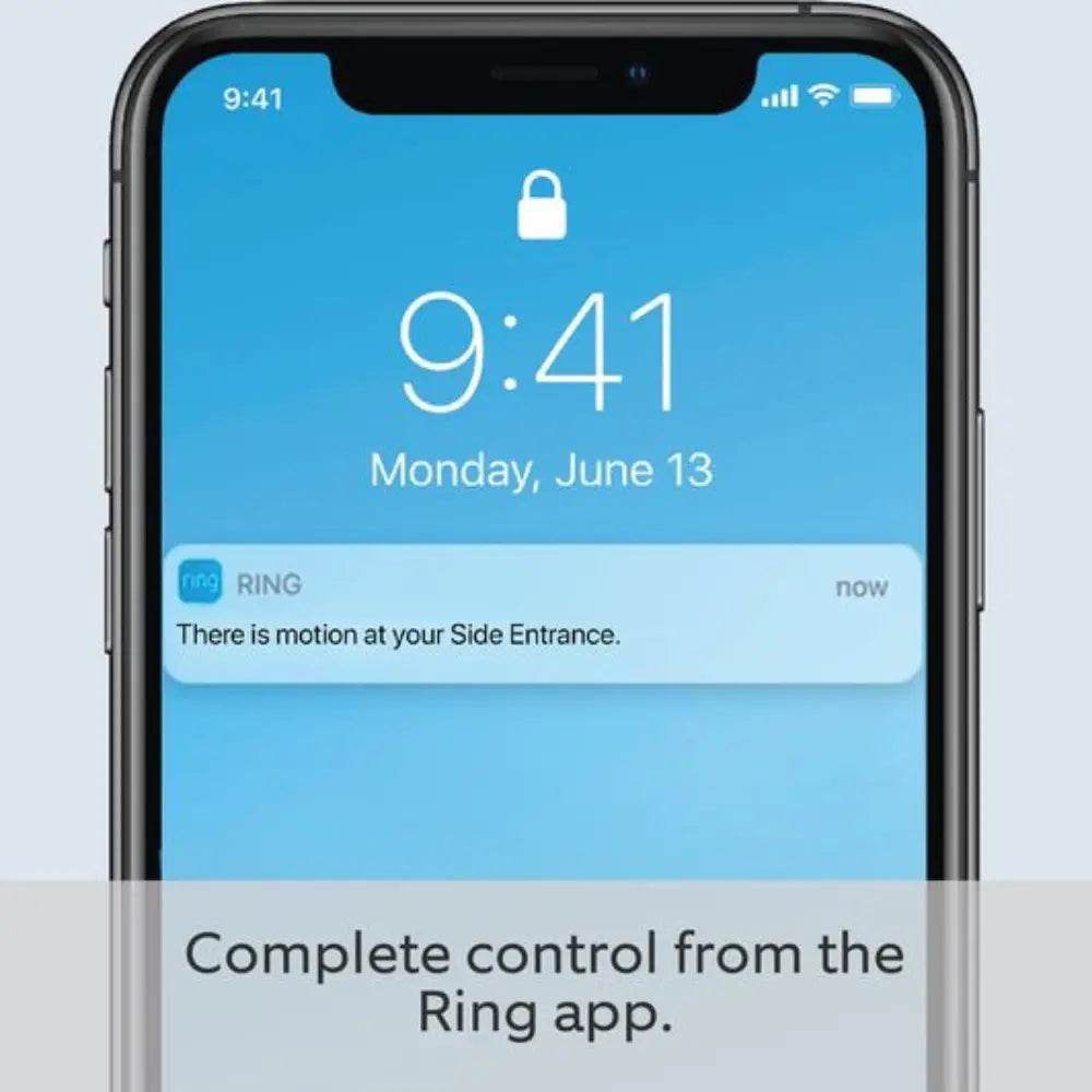 Smartphone displaying Ring app alert and live camera notification