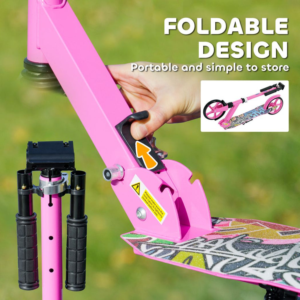 Pink foldable kick scooter folding latch with rear suspension springs