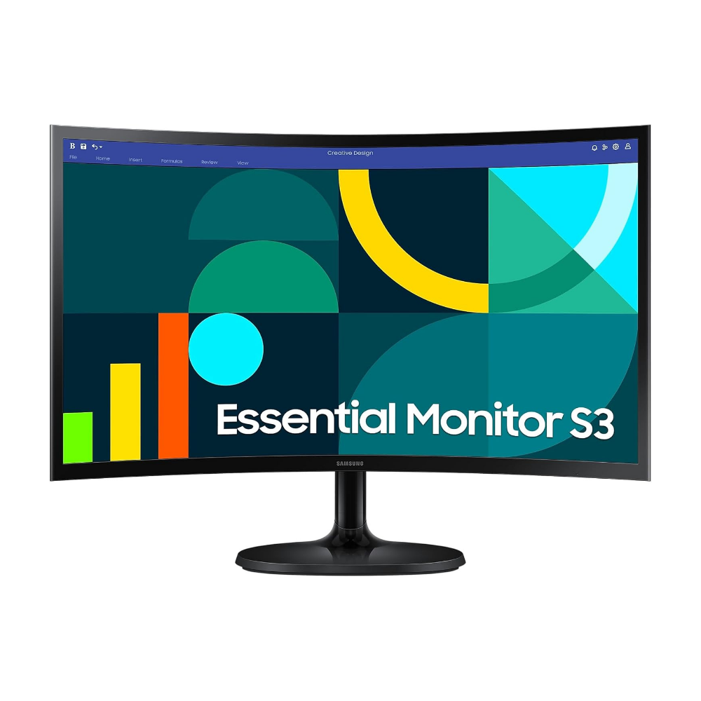 Samsung 24-inch curved monitor with dark stand, front display visible