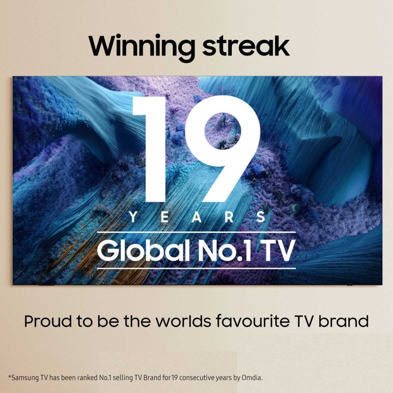 32-inch HD Smart TV showing award banner and “19 years” graphic