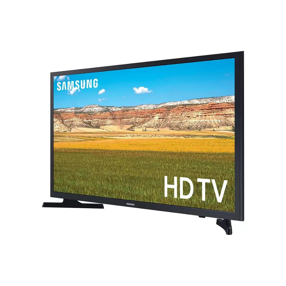 32-inch HDR smart TV angled front view with black bezel and 'HDTV' screen