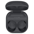 Graphite wireless earbuds charging case open, showing two in-ear buds