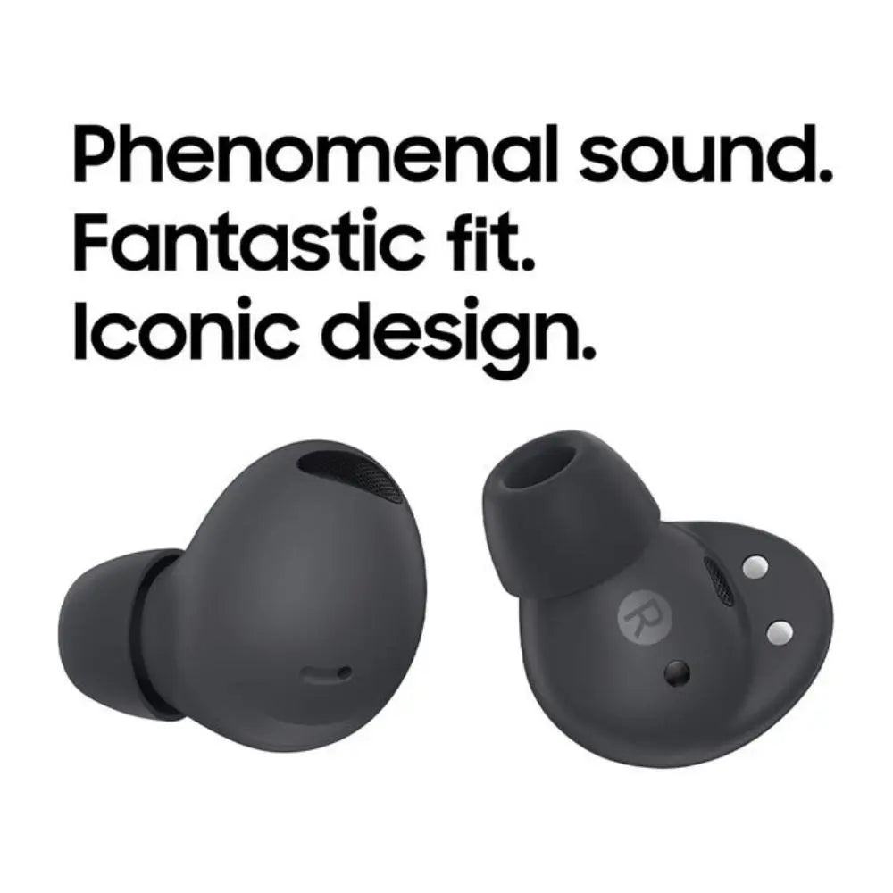 Graphite in-ear wireless earbuds, pair shown with silicone ear tips
