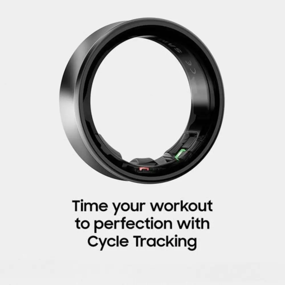 Matte black smart ring with inner sensor window, size 5, close-up
