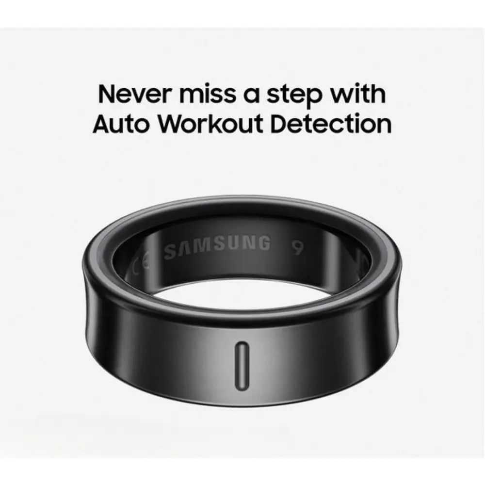 Matte black smart ring with center sensor slot, inner display window, size 5