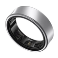 Titanium silver smart ring with black inner band and reflective underside detail