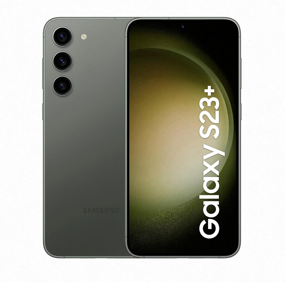 Galaxy S23+ smartphone in dark grey with front display and triple rear cameras