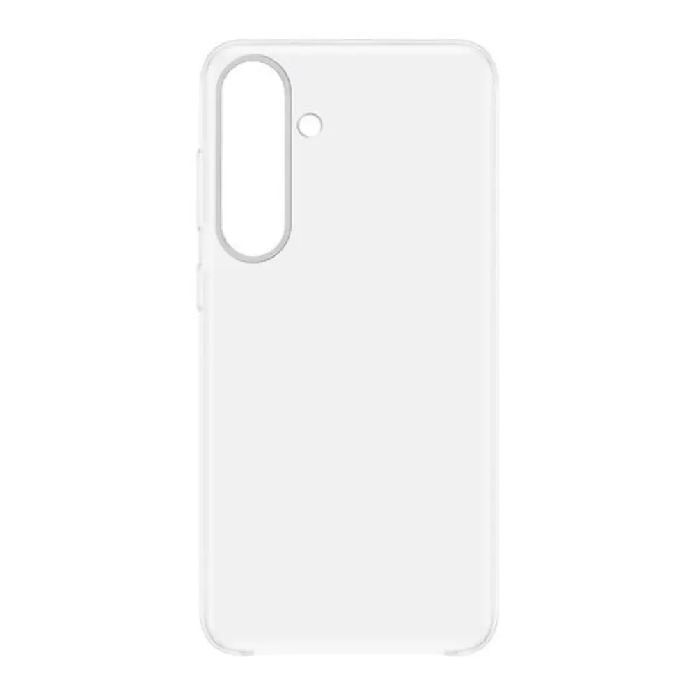 Clear Galaxy S25+ case back with side opening and small top camera hole